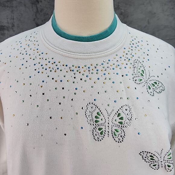 VTG Morning Sun Sweatshirt Womens XL White Pastel Butterfly Metal Embellishments - Picture 3 of 14